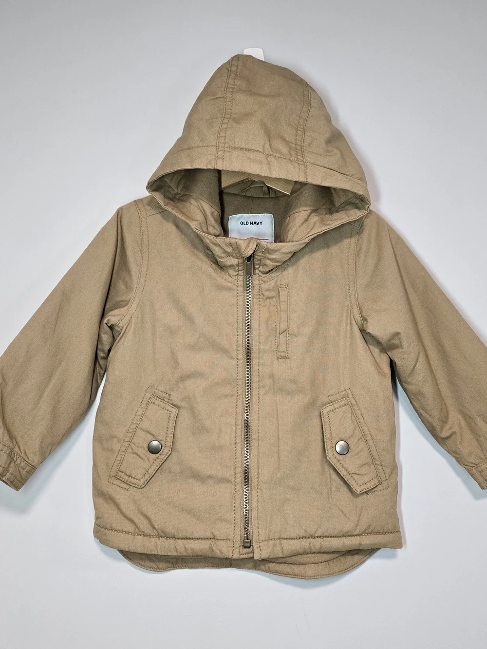 Old Navy Kids' Hooded Jacket in Khaki, Lightweight Warm Fall Style.